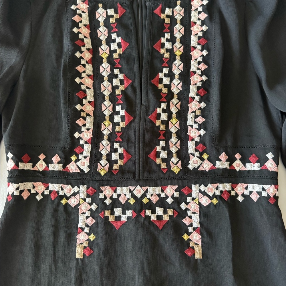 Ann Taylor Black Dress with Geometric Embroidery - Picture 4 of 12